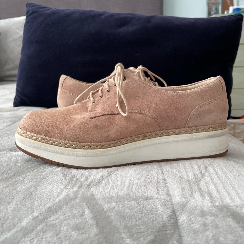 Clarks Blush Pink Suede Platform Lace-Up Shoes